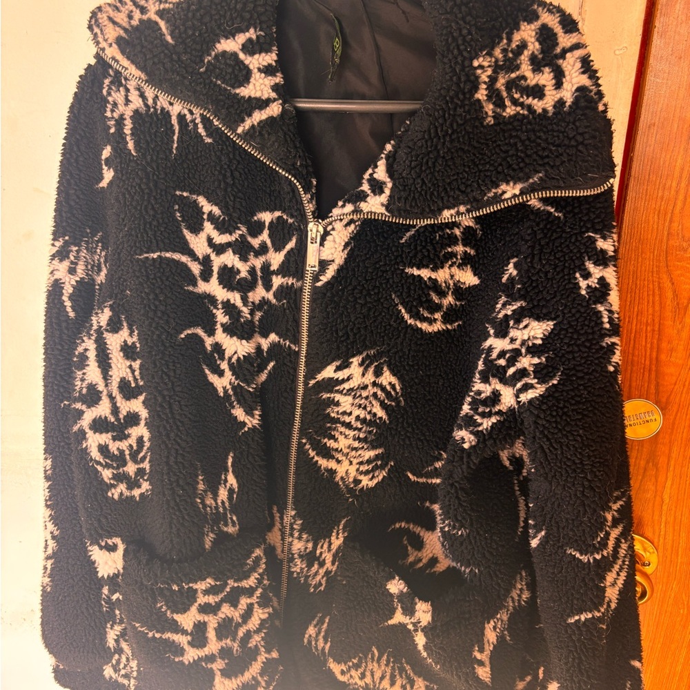 Dolls Kill Black and Cream Teddy Jacket
